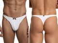 Xtremen white cotton-blend thong. Front and back view of the slim-fit men's g-string style.