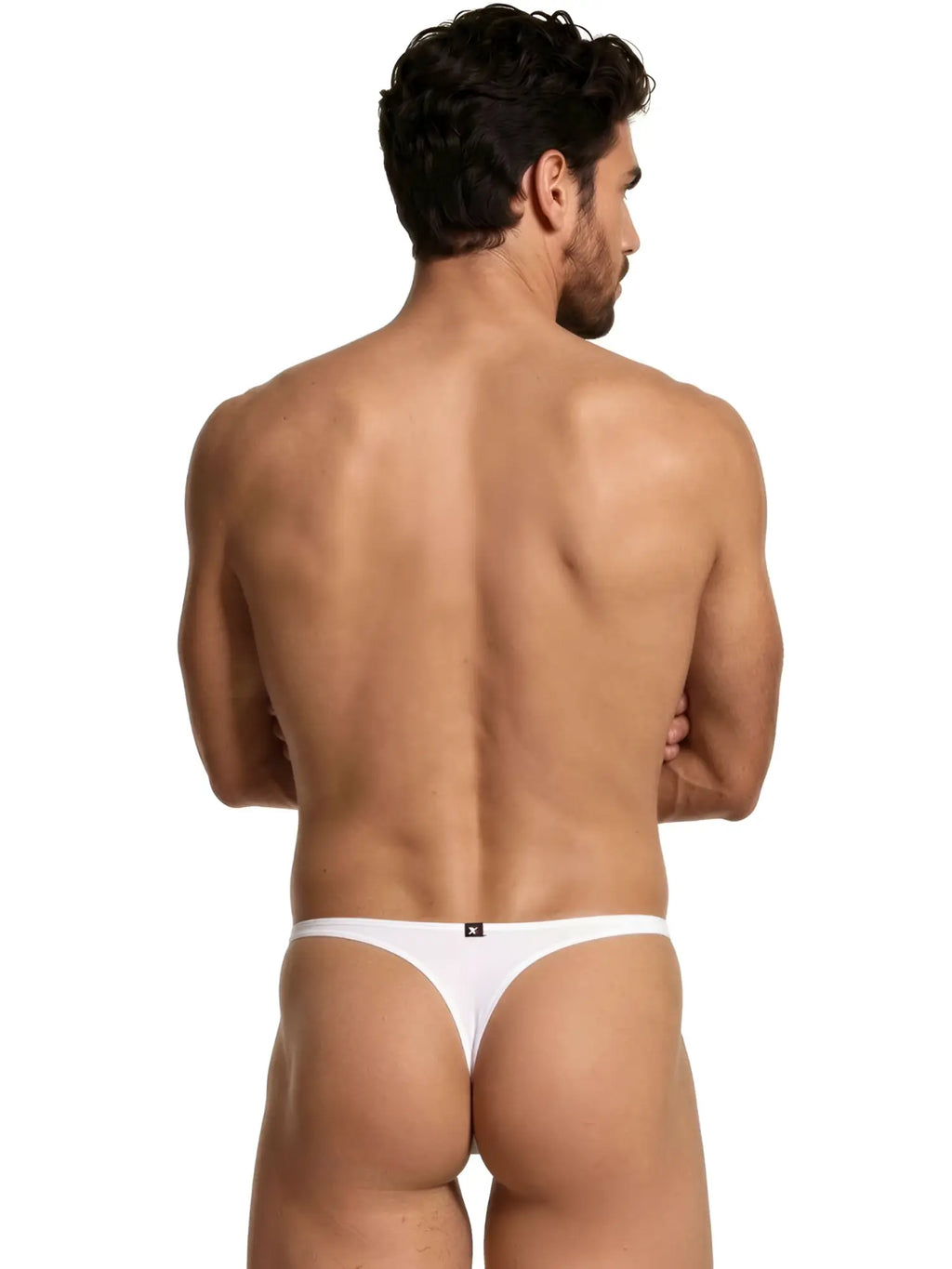 Xtremen white microfibre thong, model 9625, featuring a rear view on a model.
