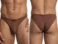 Xtremen brown bikini briefs. Comfortable, soft stretch fabric. Front and back view of men's underwear.