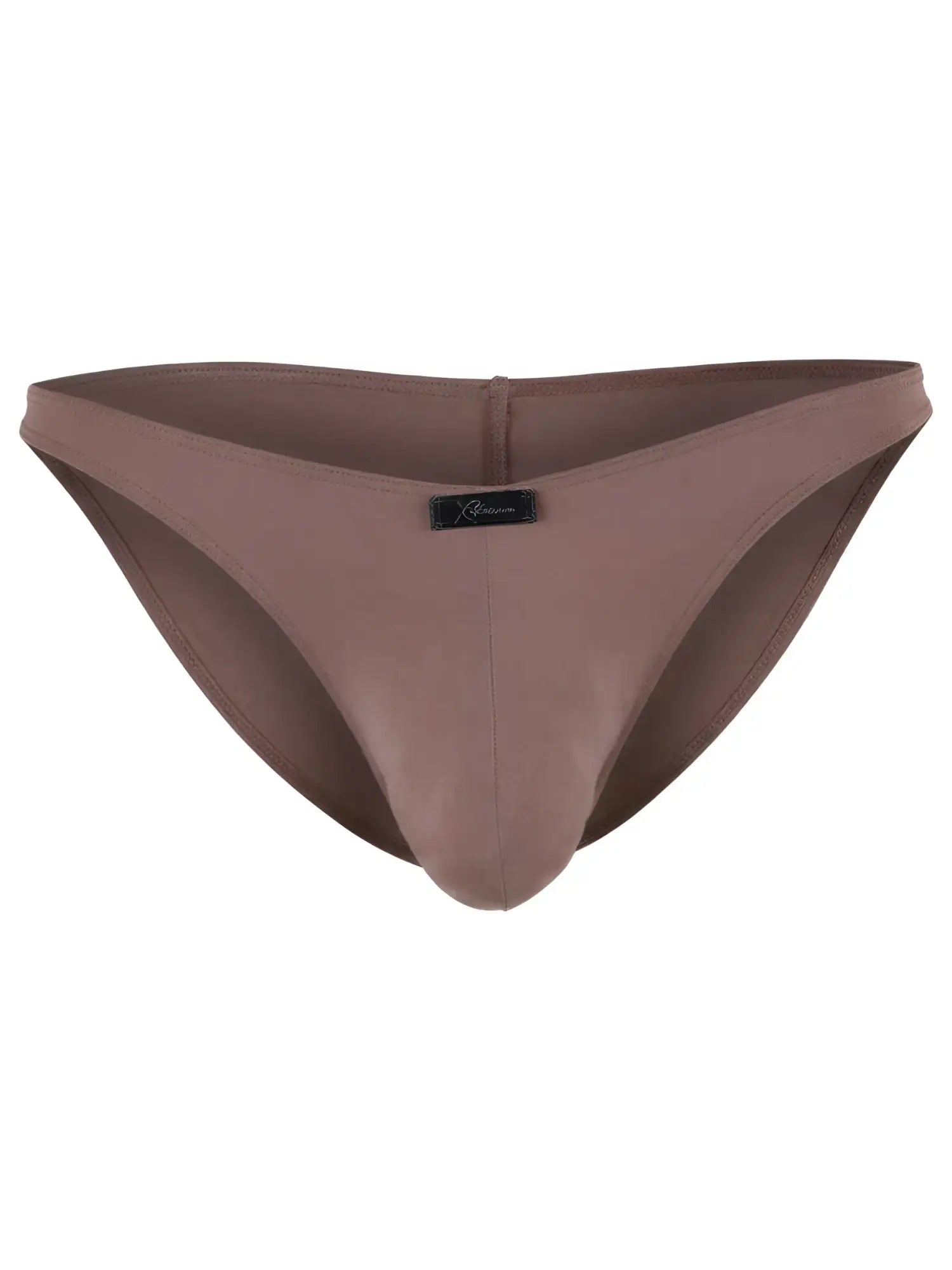 Xtremen brown bikini brief in soft matte fabric. Features a small branded logo tab. Minimalist design.