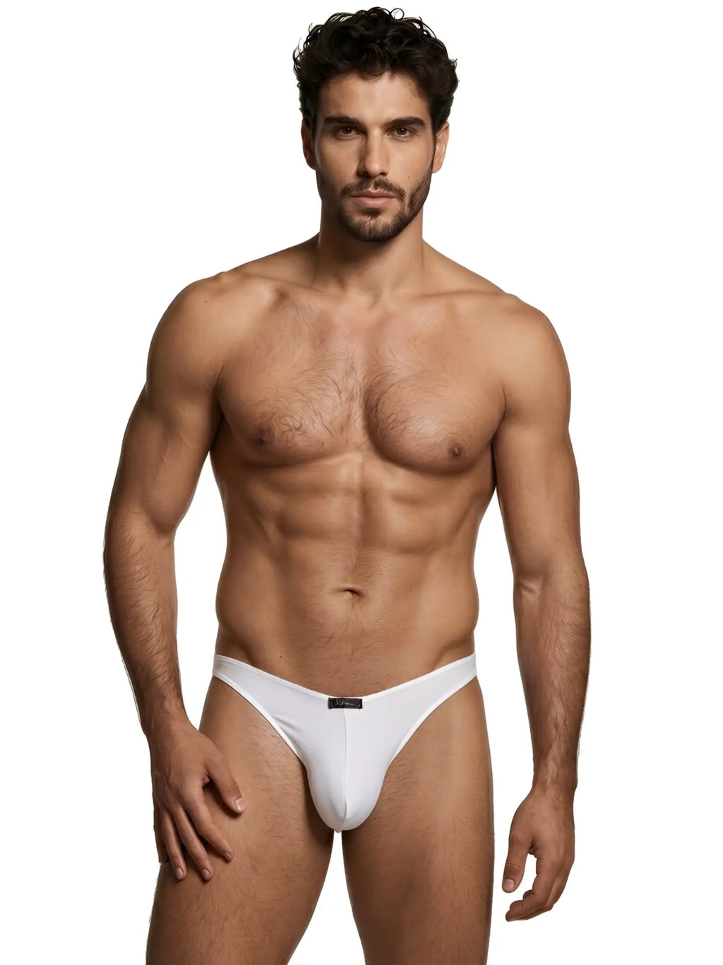 Xtremen white microfibre bikini brief with centre logo tag. Model 60230.