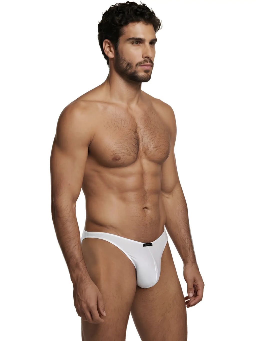 Xtremen white bikini brief, style 90280. Lightweight, smooth stretch fabric. Minimal coverage profile.