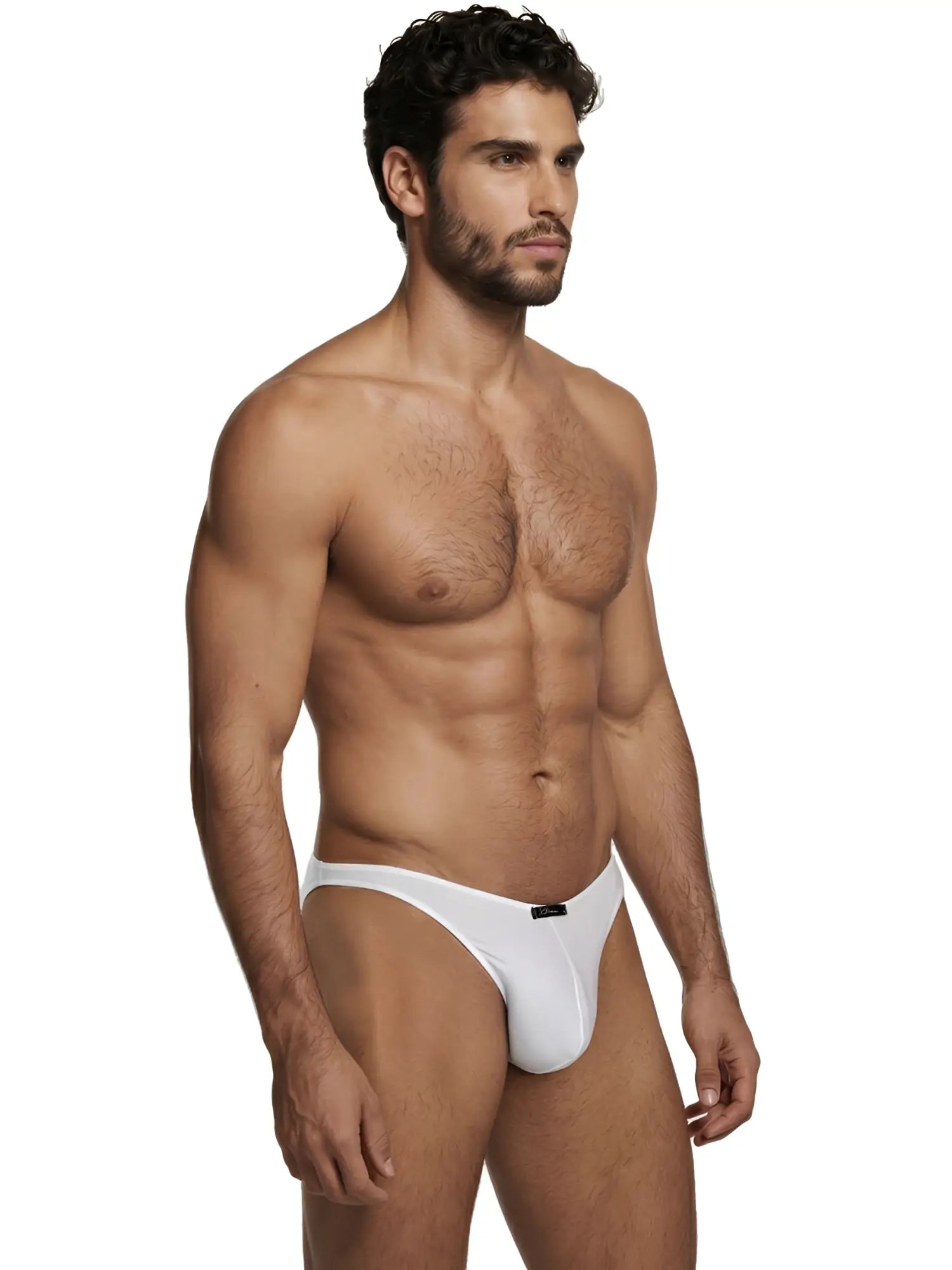 Xtremen white bikini brief, style 90280. Lightweight, smooth stretch fabric. Minimal coverage profile.