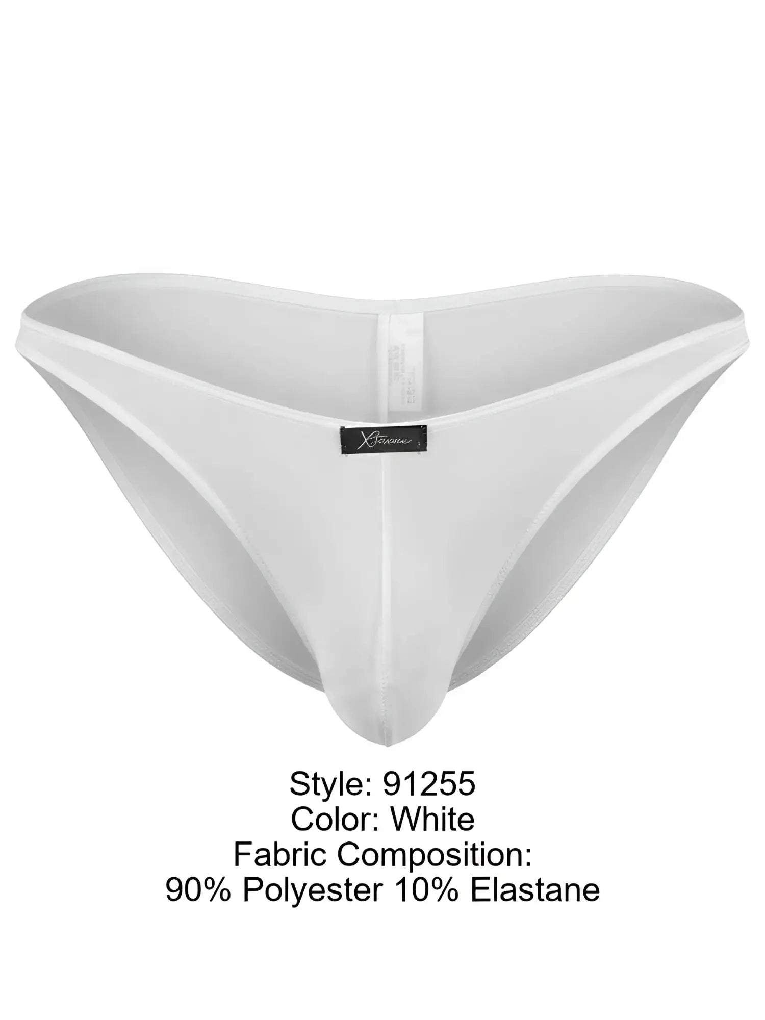 Xtremen 91255 white bikini brief in 90% polyester, 10% elastane. Minimalist style with front brand label.