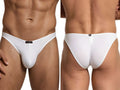 Xtremen white bikini brief. Smooth microfibre fabric with front and back logo branding. Front and rear view.