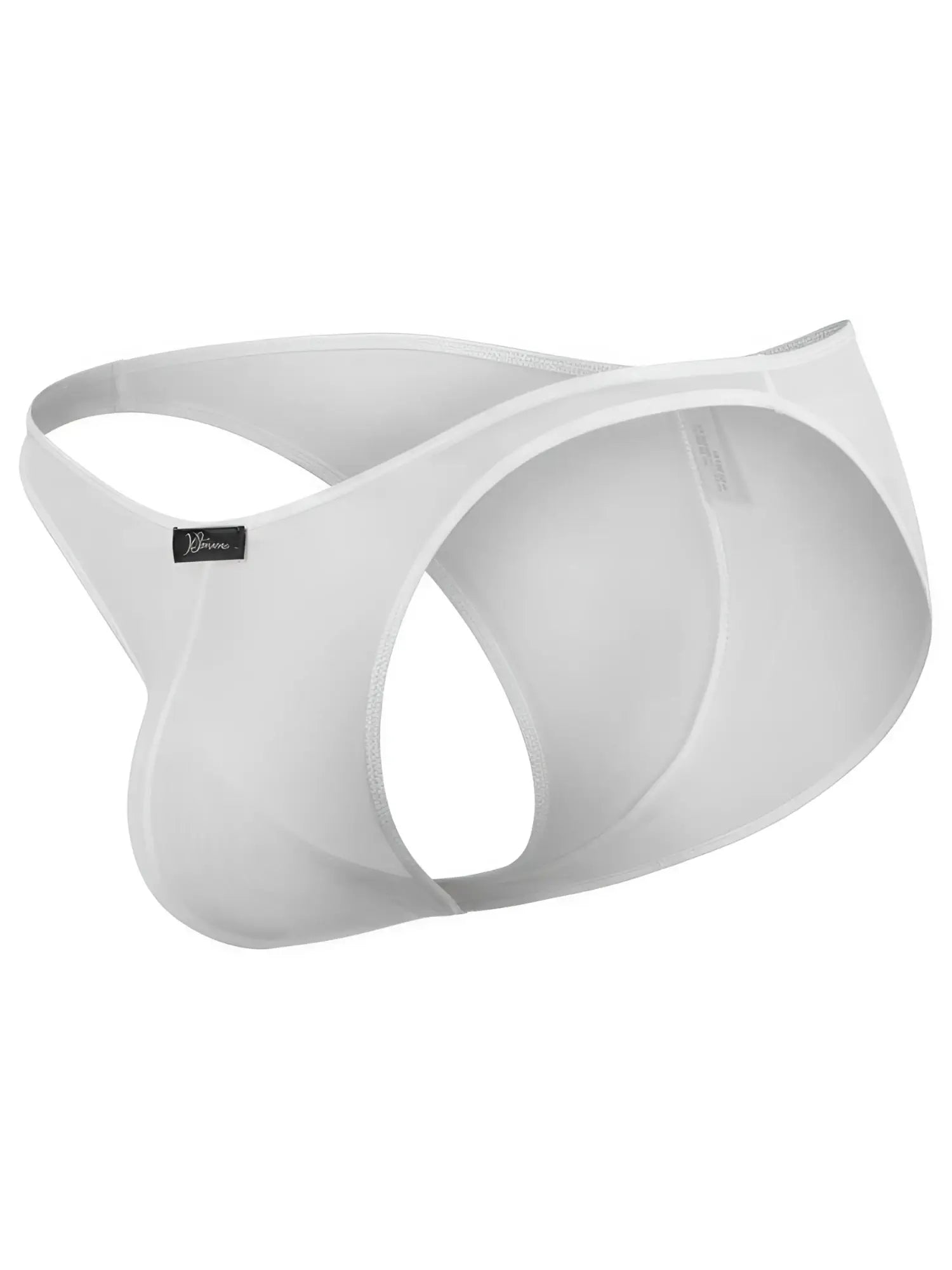 Xtremen white open-back thong. Low-rise stretch fabric style with brand logo tag.