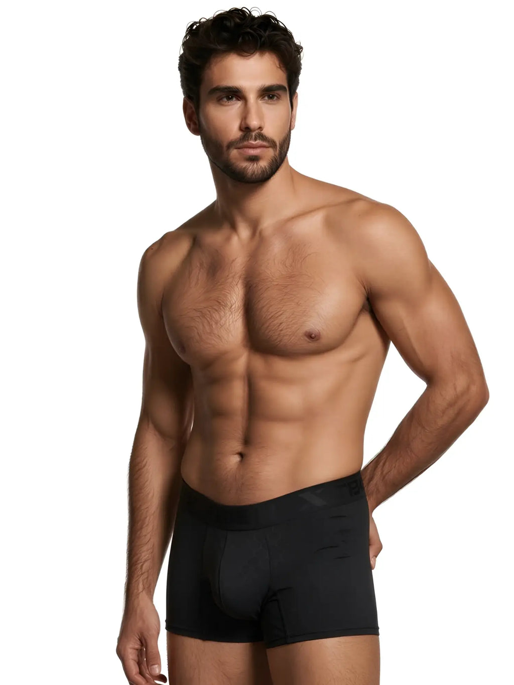 Xtremen black patterned boxer trunk. Comfortable fabric with branded waistband. Quality men's underwear for daily wear.