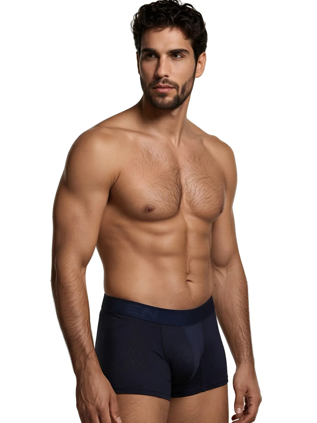 Xtremen navy honeycomb boxer briefs with branded waistband. Comfortable fitted style for men.