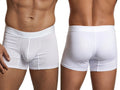 Xtremen white boxer briefs with textured geometric pattern. Front and back view of the fitted style.