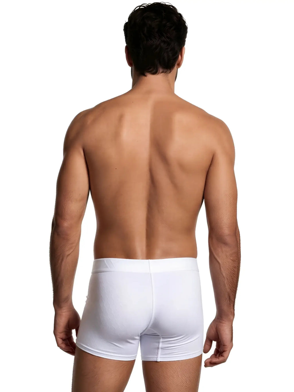 Xtremen white boxer briefs with subtle geometric pattern, shown from the rear. Model 72540.