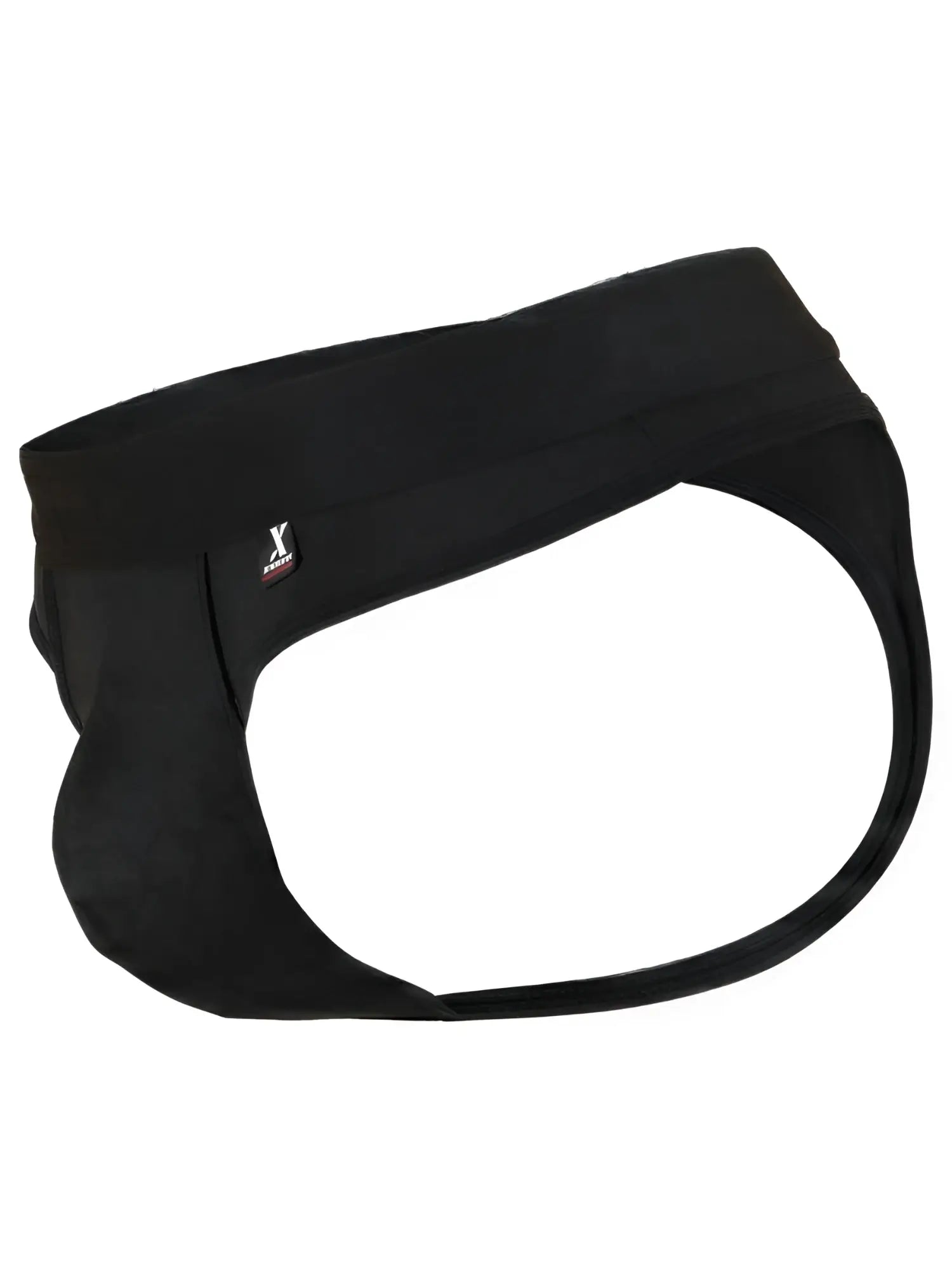 Xtremen black microfibre jockstrap with wide elasticated waistband and branded tab.
