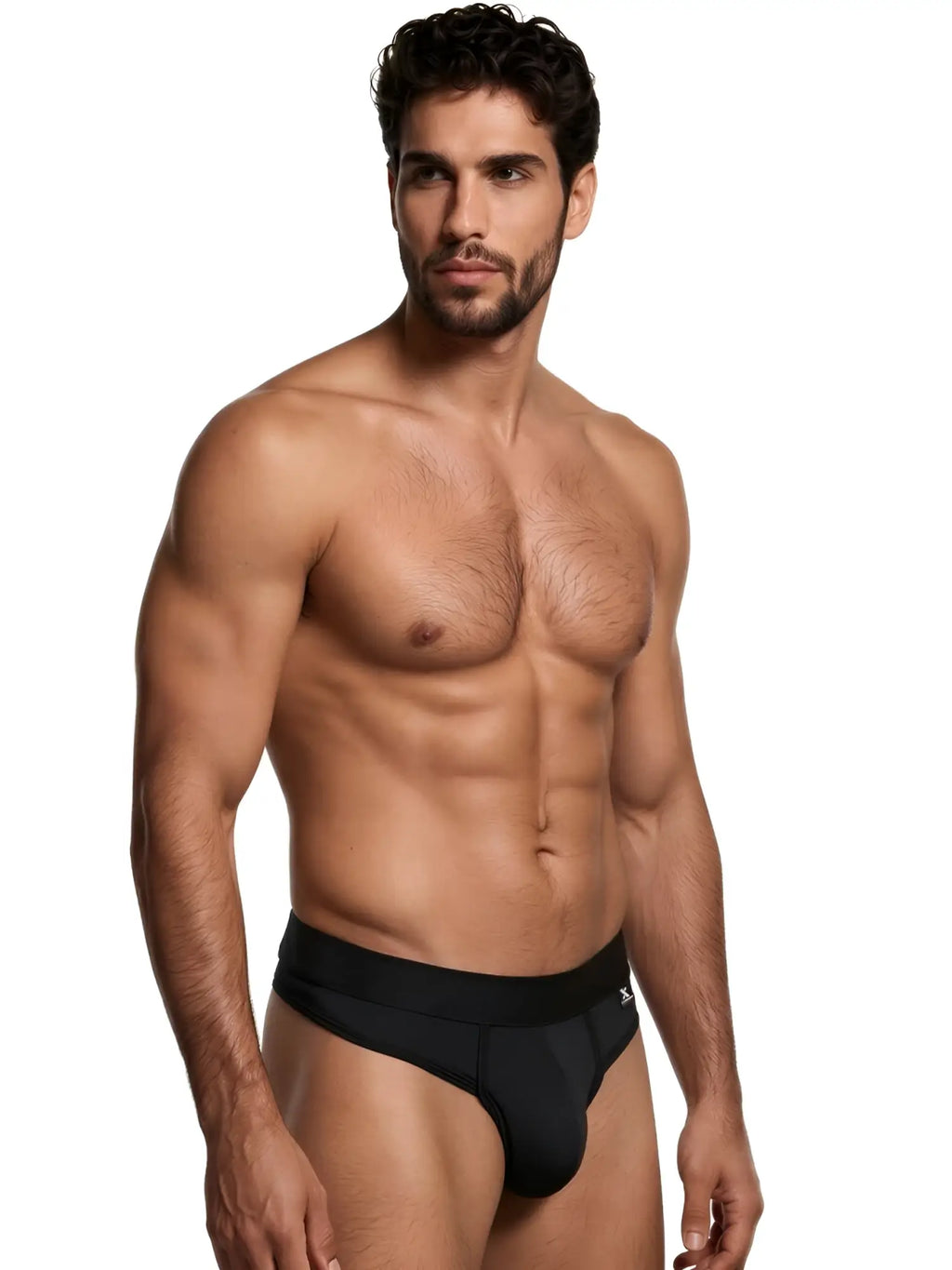 Xtremen black microfibre thong, model 92500. Fitted design with a branded waistband for a supportive look.