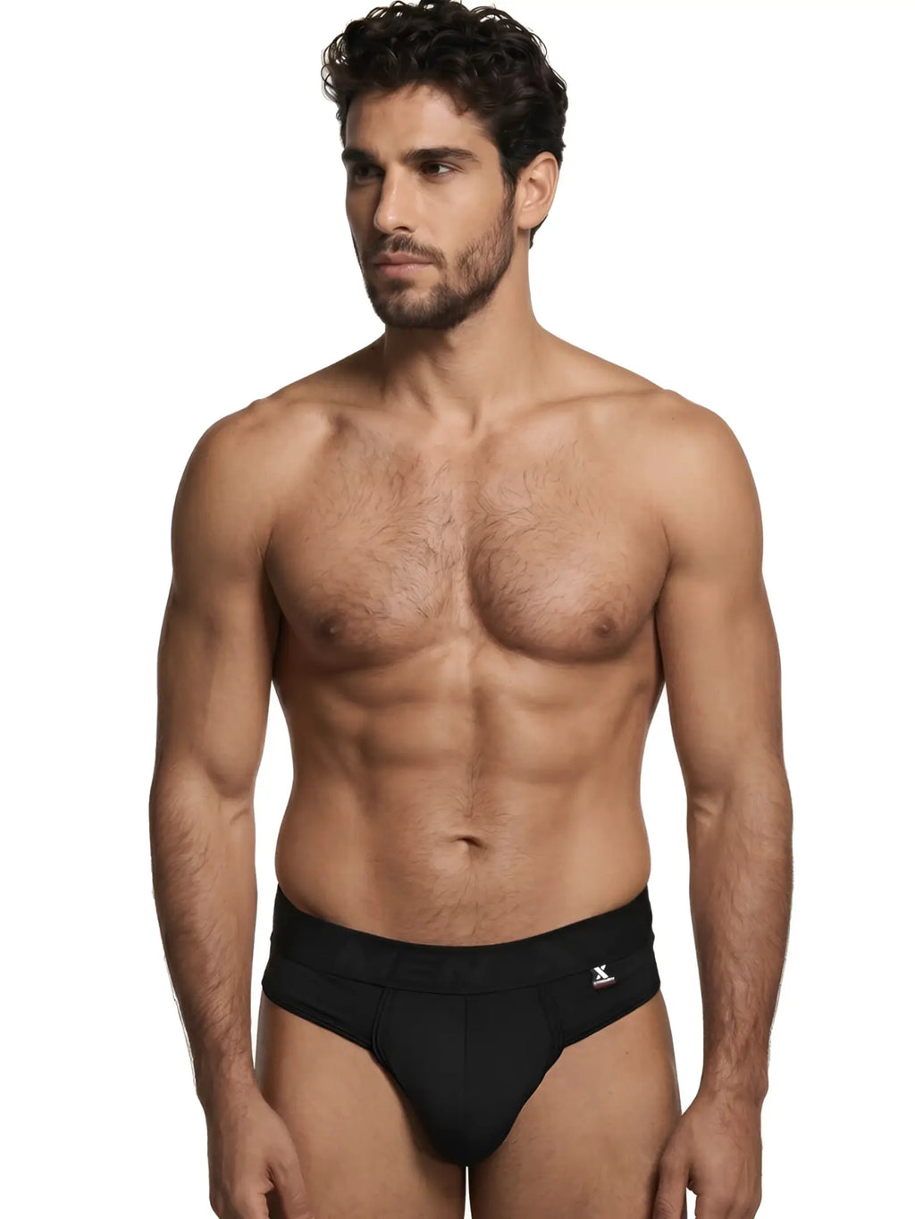 Xtremen black microfibre brief with logo waistband. Model 91225. Comfortable low-rise fit for everyday wear.