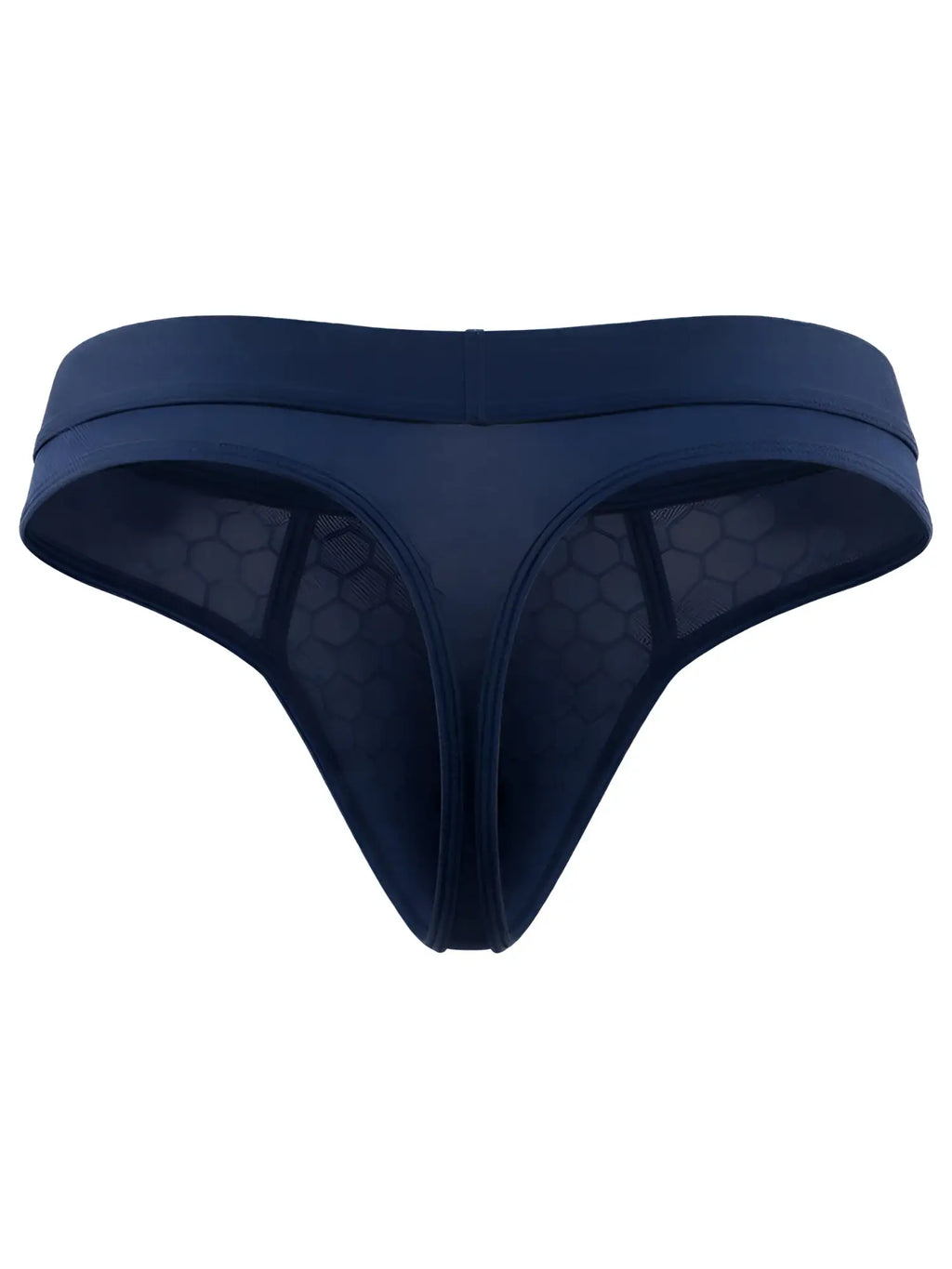 Xtremen navy blue thong featuring a honeycomb mesh fabric texture.