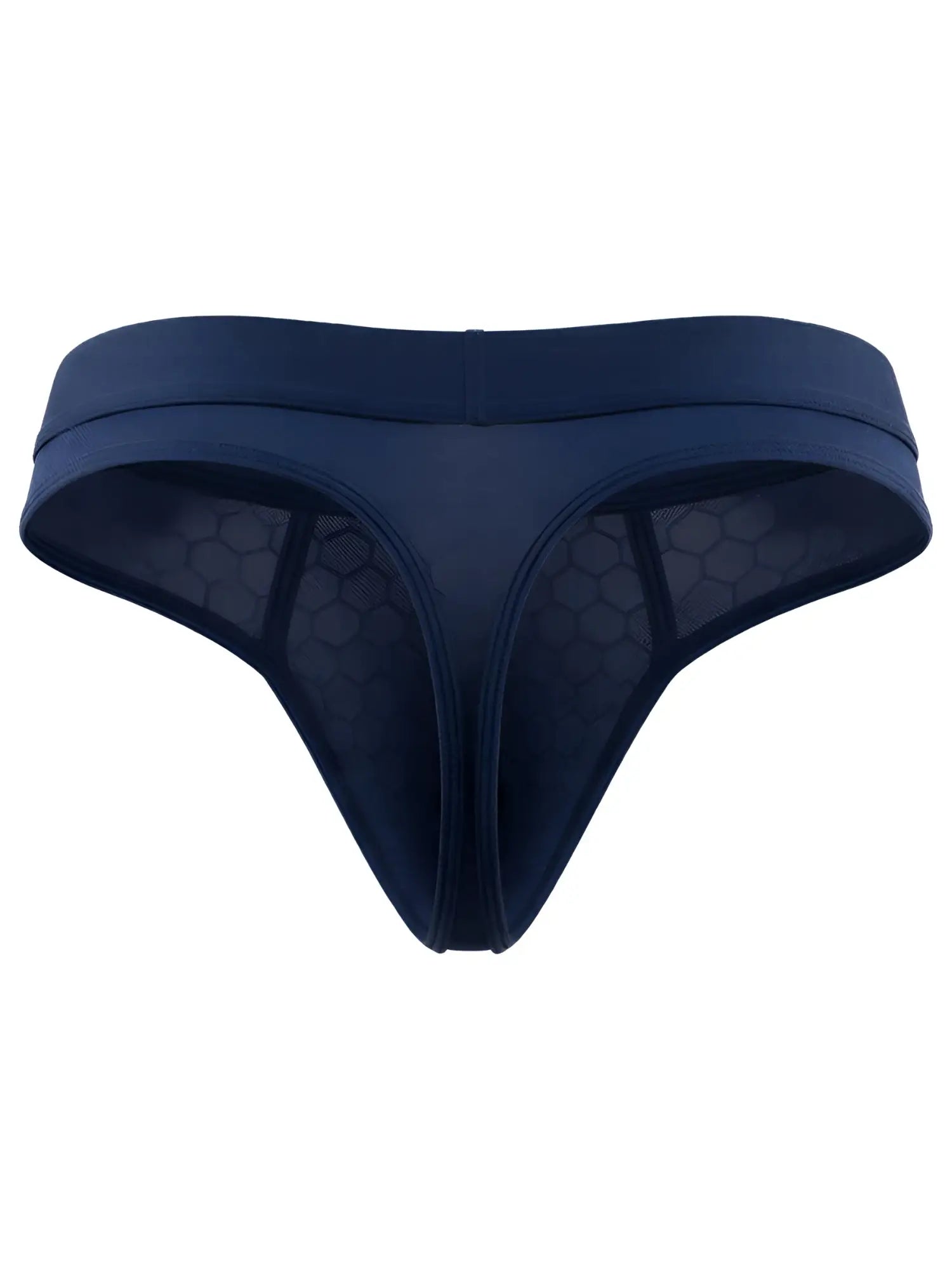 Xtremen navy blue thong featuring a honeycomb mesh fabric texture.