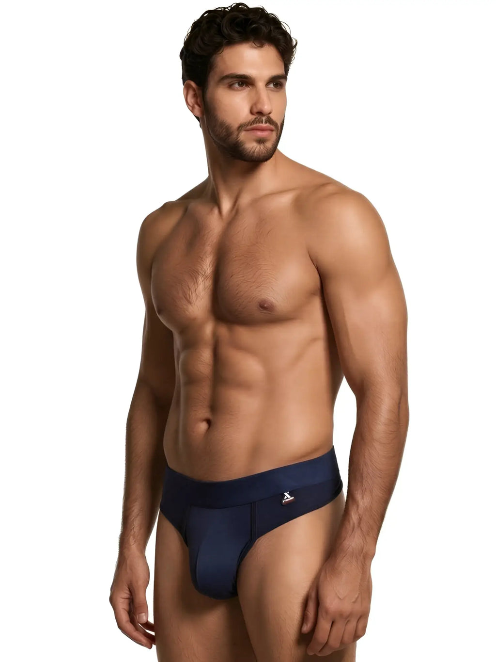 Xtremen Navy blue thong, style 95080. Smooth fabric with supportive pouch and branded waistband.