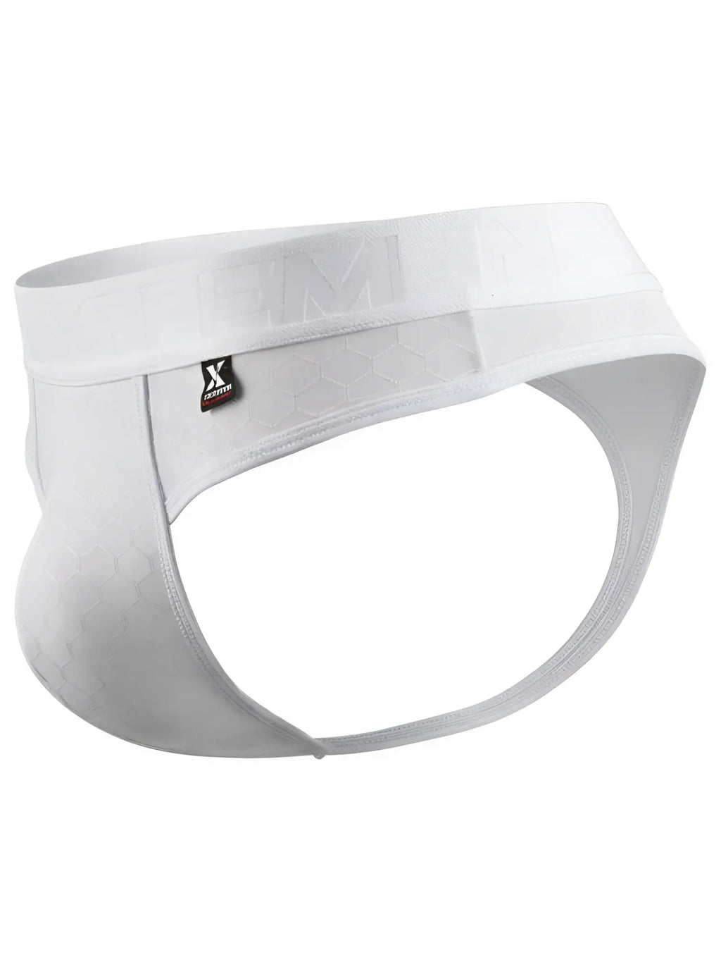 Xtremen white honeycomb-texture thong with branded elastic waistband.