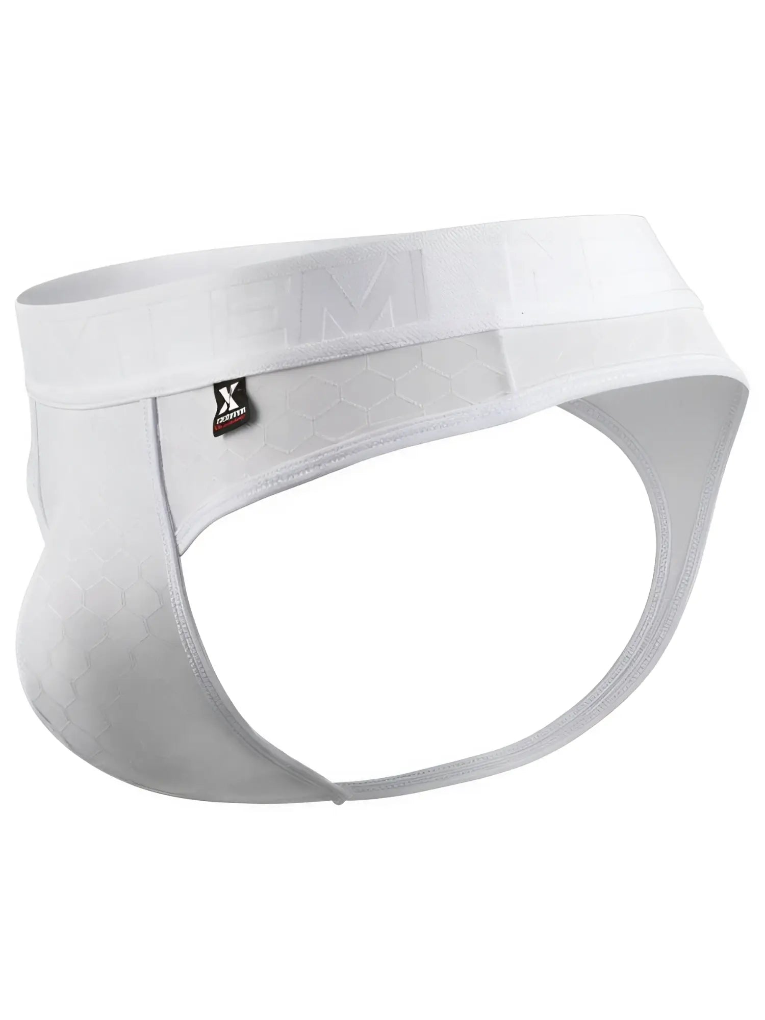 Xtremen white honeycomb-texture thong with branded elastic waistband.