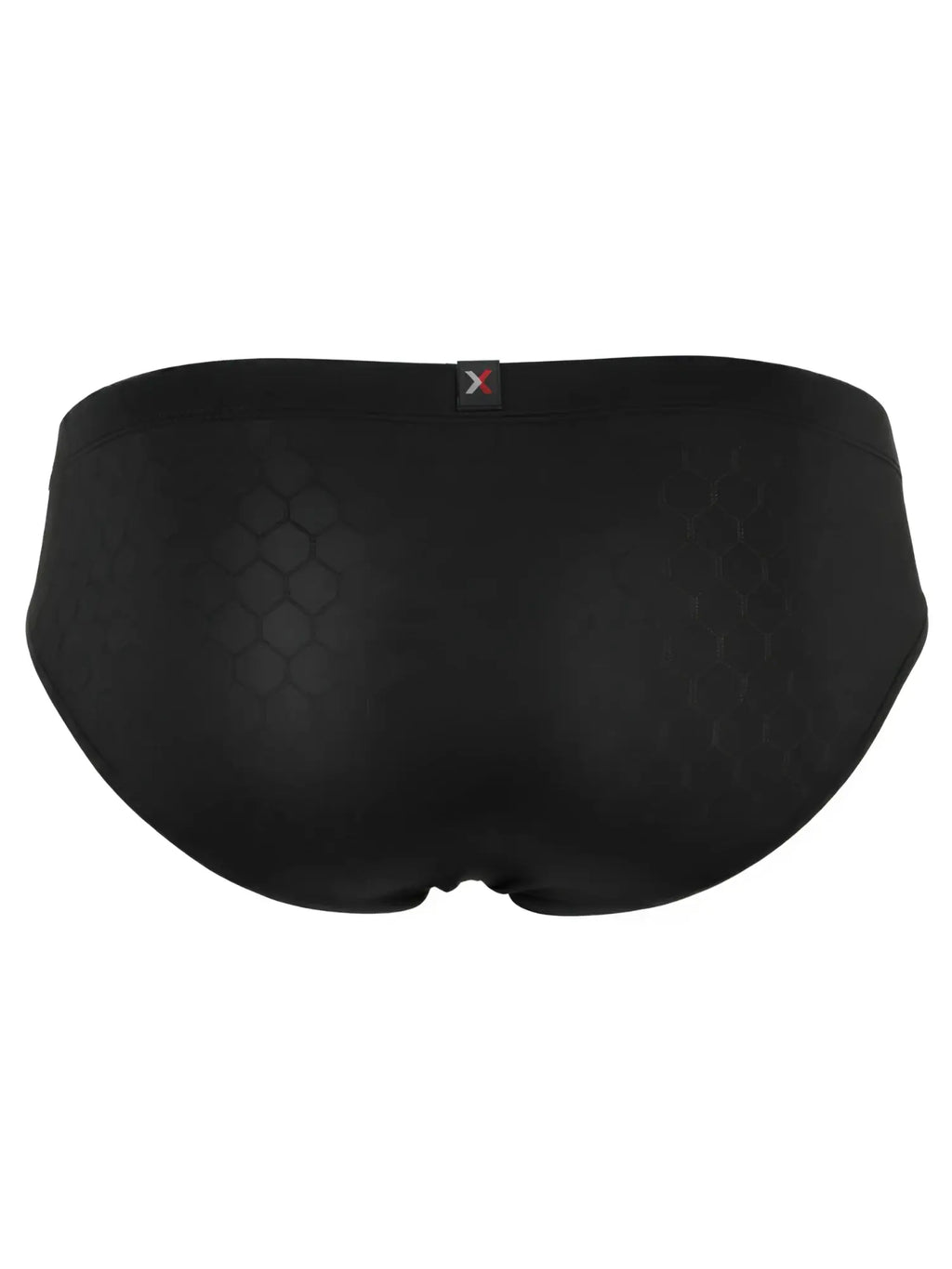 Xtremen black brief with honeycomb texture and branded waistband. Back view.