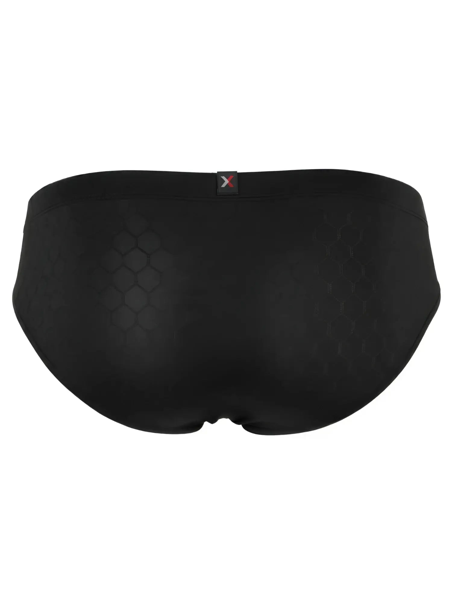 Xtremen black brief with honeycomb texture and branded waistband. Back view.