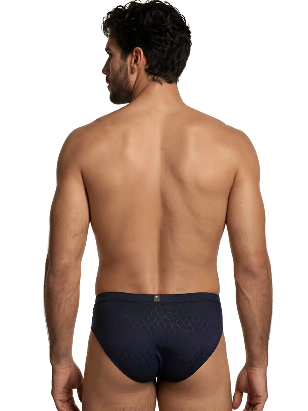 Xtremen navy honeycomb pattern brief. Durable, breathable fabric for everyday comfort. Rear view.