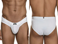 Xtremen white briefs with honeycomb texture. Front and back view of men's underwear with branded waistband tag.