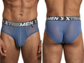 Xtremen blue mesh brief with branded elastic waistband. Front and back view of style 90760.