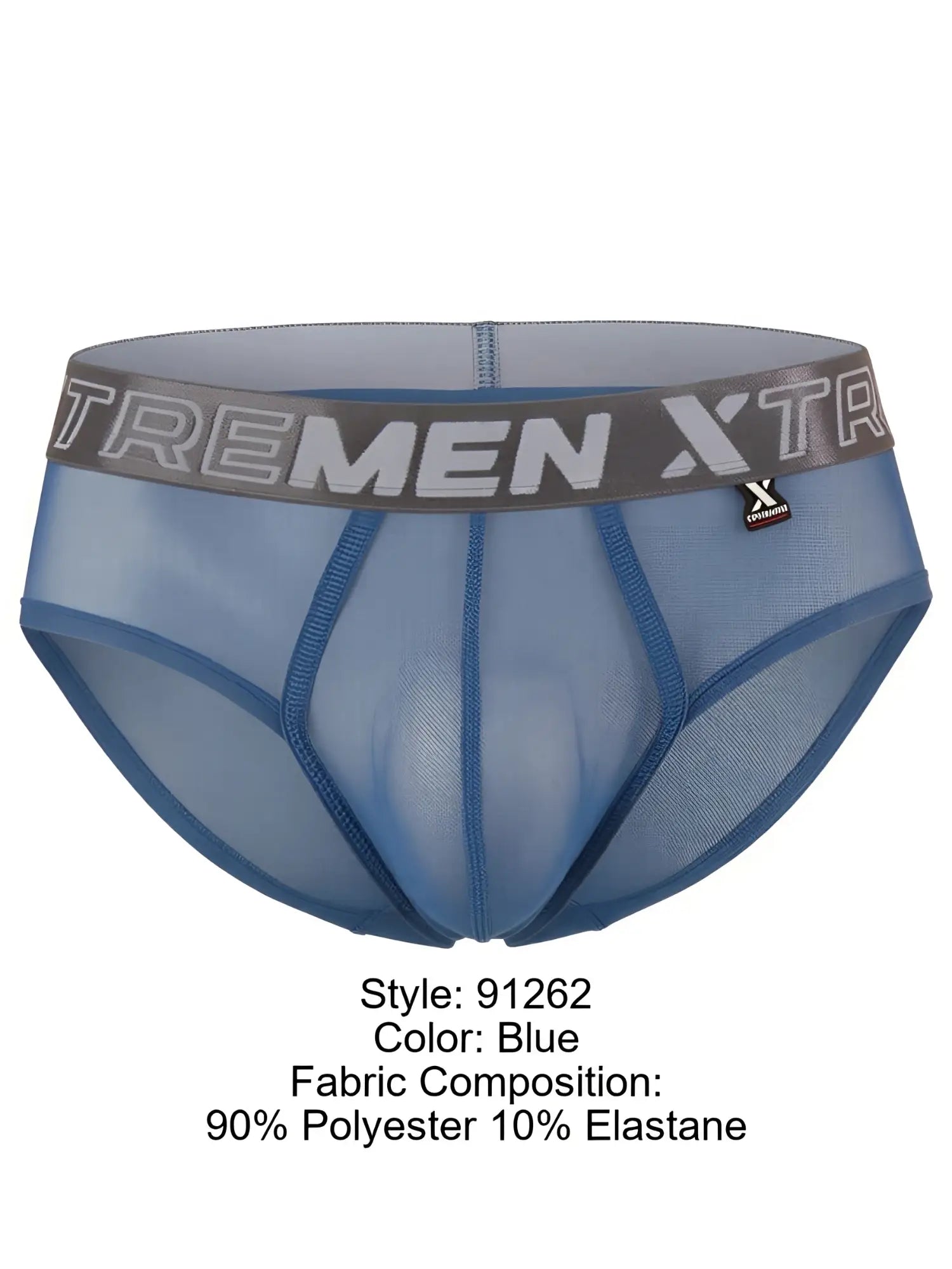 Xtremen blue mesh brief, style 91262. Polyester elastane blend with branded grey waistband.