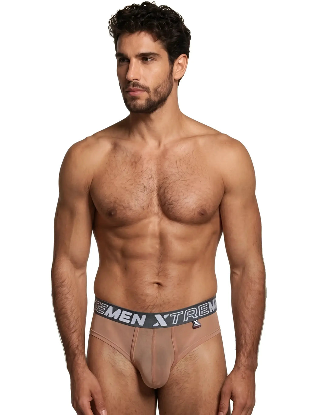 Xtremen beige mesh brief. Minimalist style with branded elastic waistband. Comfortable, breathable fabric.