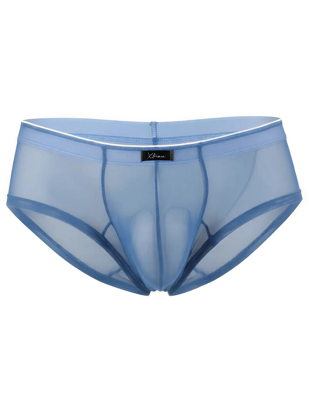 Xtremen blue sheer mesh brief with contoured pouch. Style 20300. Minimalist, breathable design.