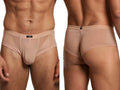 Xtremen nude mesh brief, model 91590. Sheer, lightweight fabric with a supportive pouch. Front and back views.