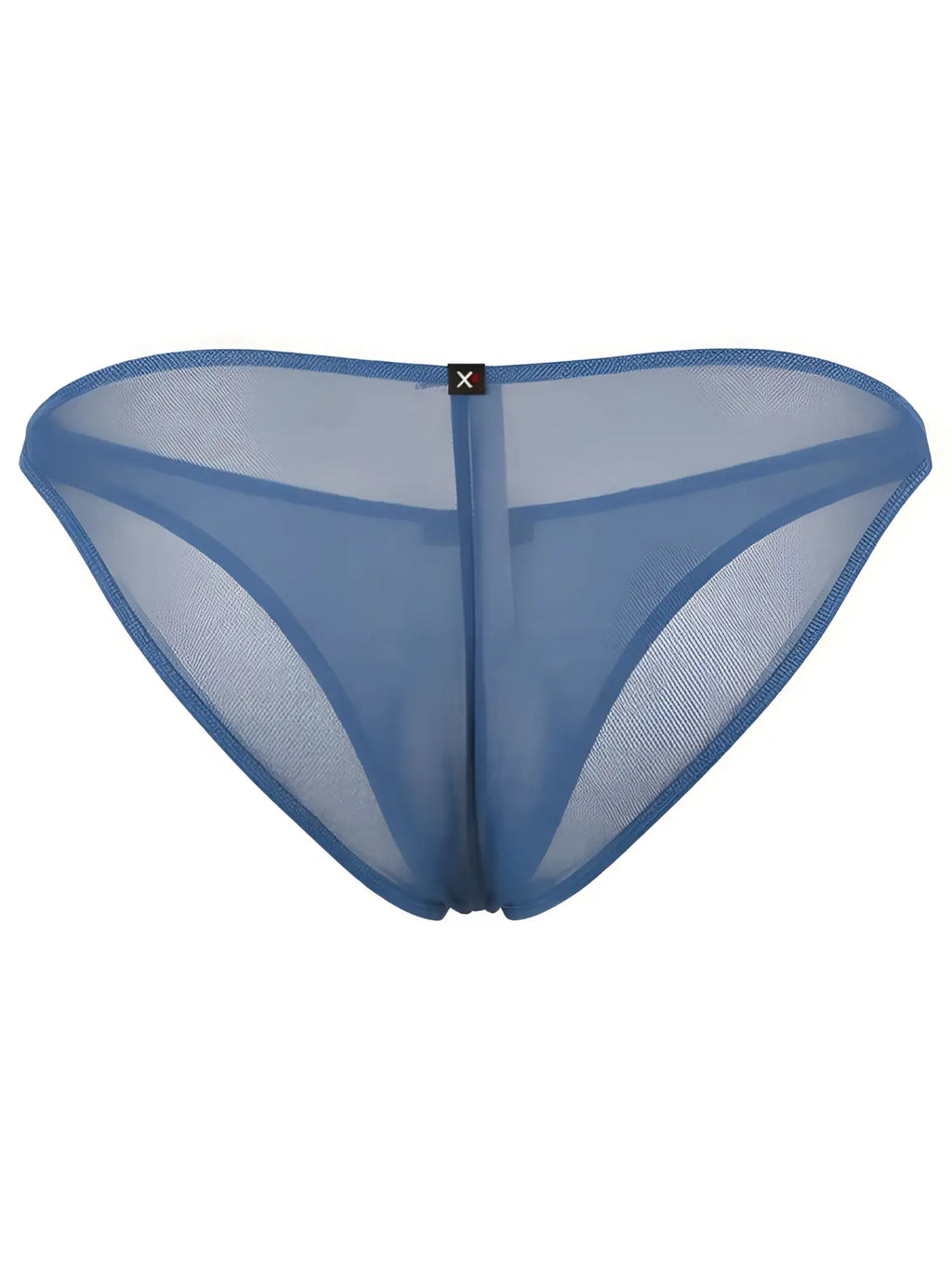 Xtremen mesh bikini brief in blue, featuring a sheer fabric and a branded centre-back tab.