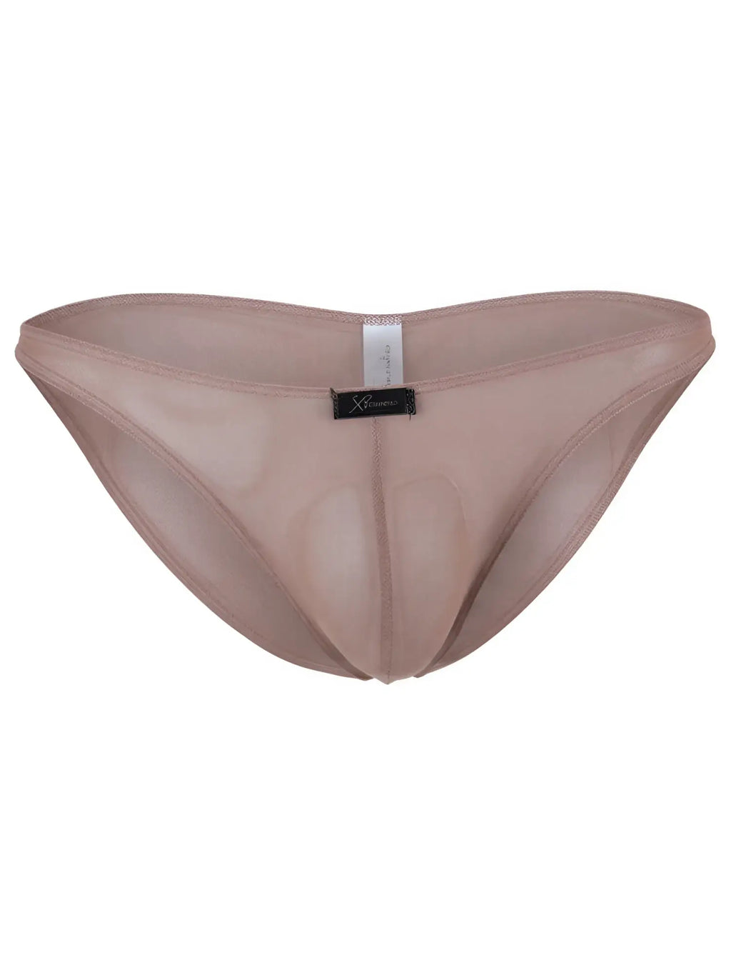 Xtremen men’s sheer mesh bikini brief in nude. Model 91223. Low-rise style with central brand label.