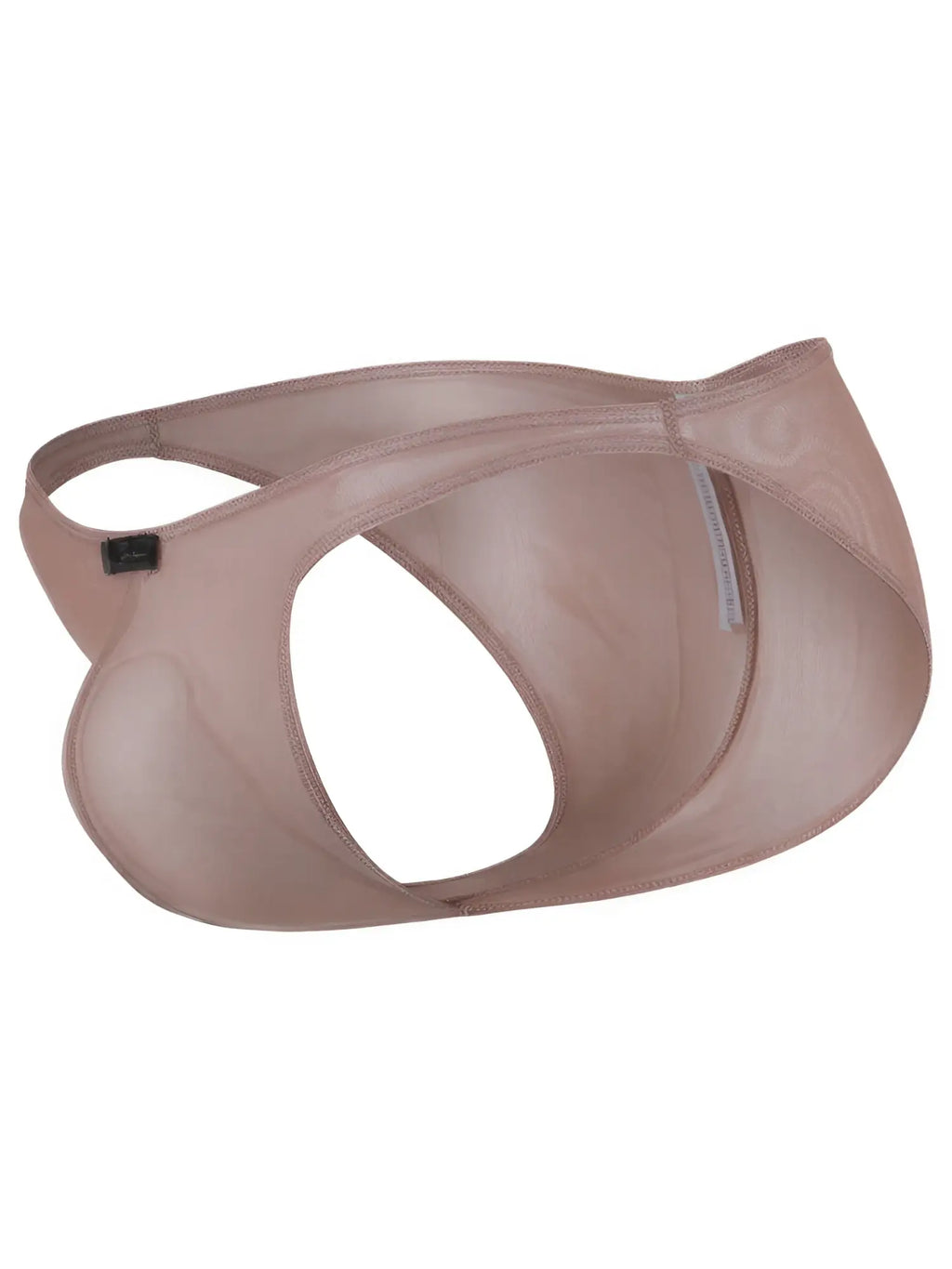 Xtremen model 91100 taupe mesh jockstrap with a cutout design and pouch.