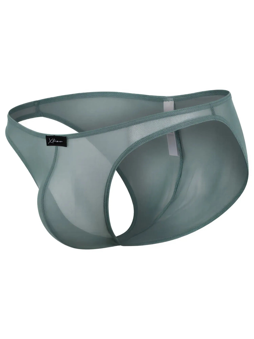 Xtremen sage green sheer mesh bikini brief with side cut-out detail.