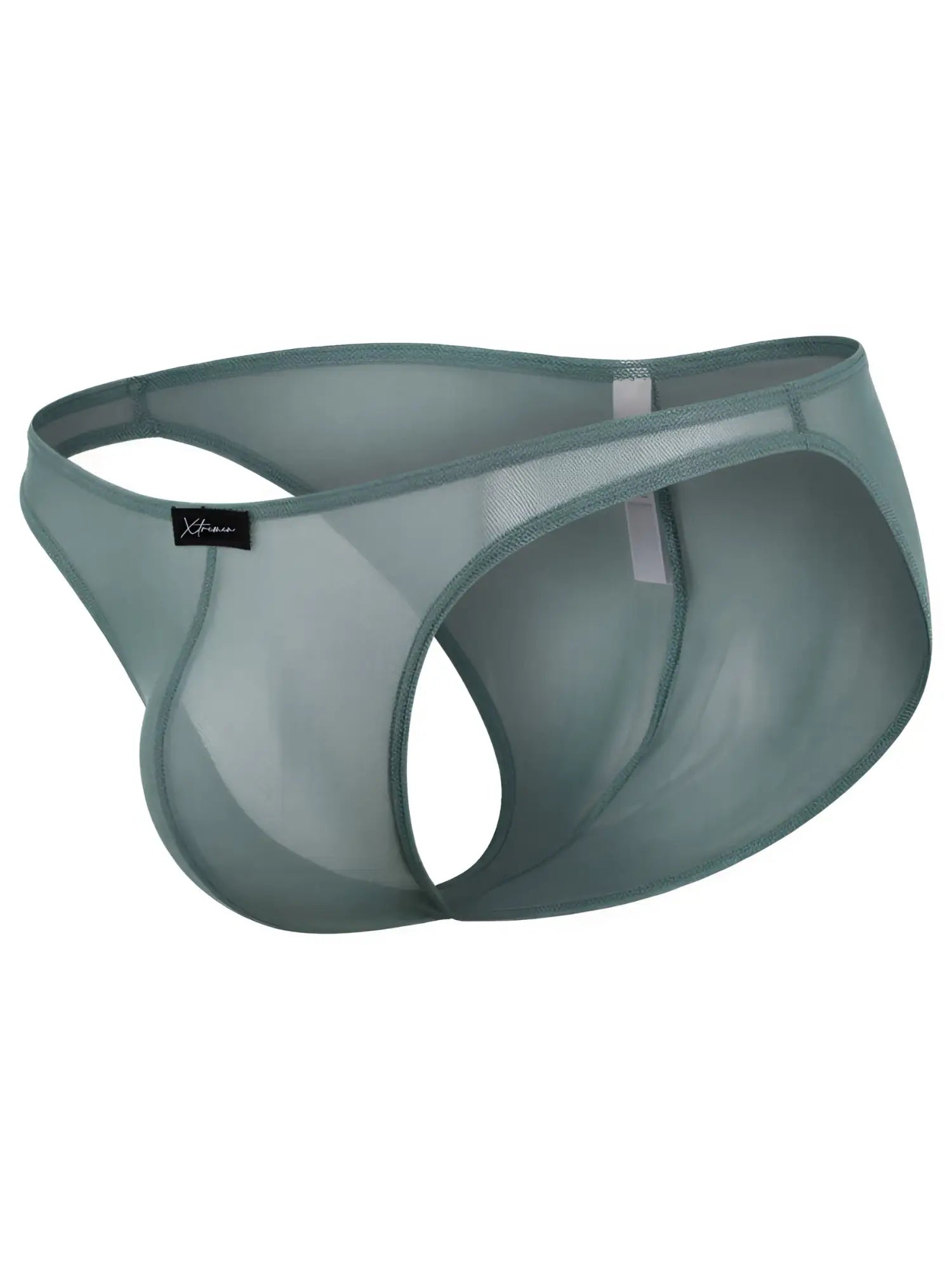 Xtremen sage green sheer mesh bikini brief with side cut-out detail.
