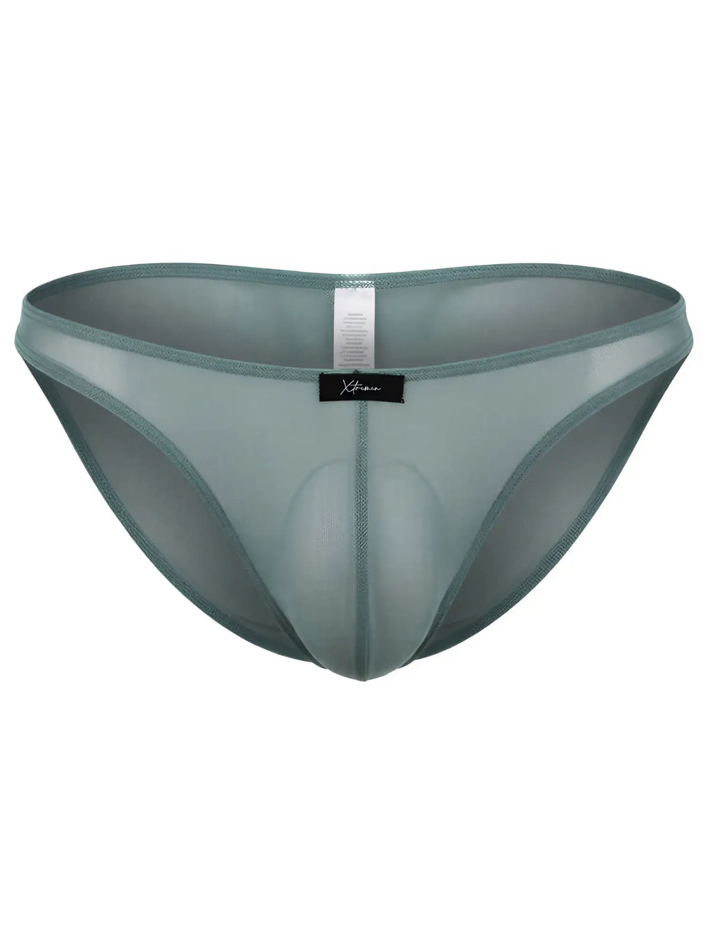 Xtremen sage green sheer mesh brief with contoured pouch. Model 93233.