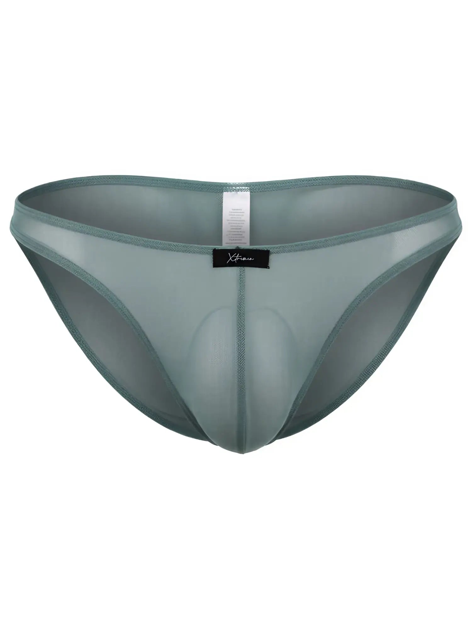 Xtremen sage green sheer mesh brief with contoured pouch. Model 93233.