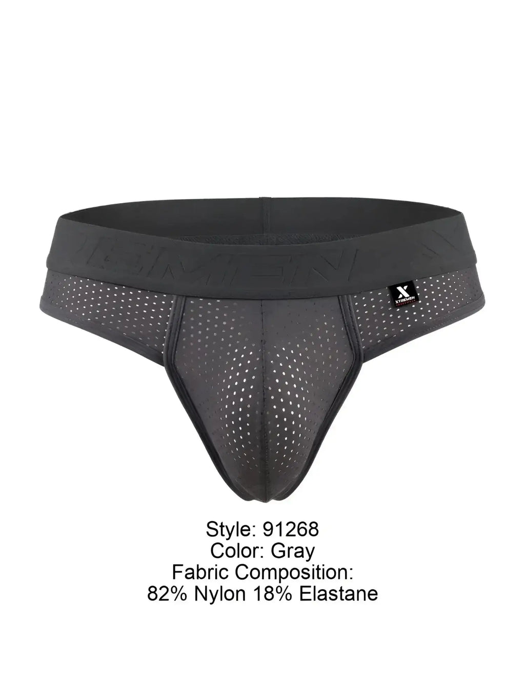Front view of gray Xtremen 91268 microfiber mesh thong underwear.