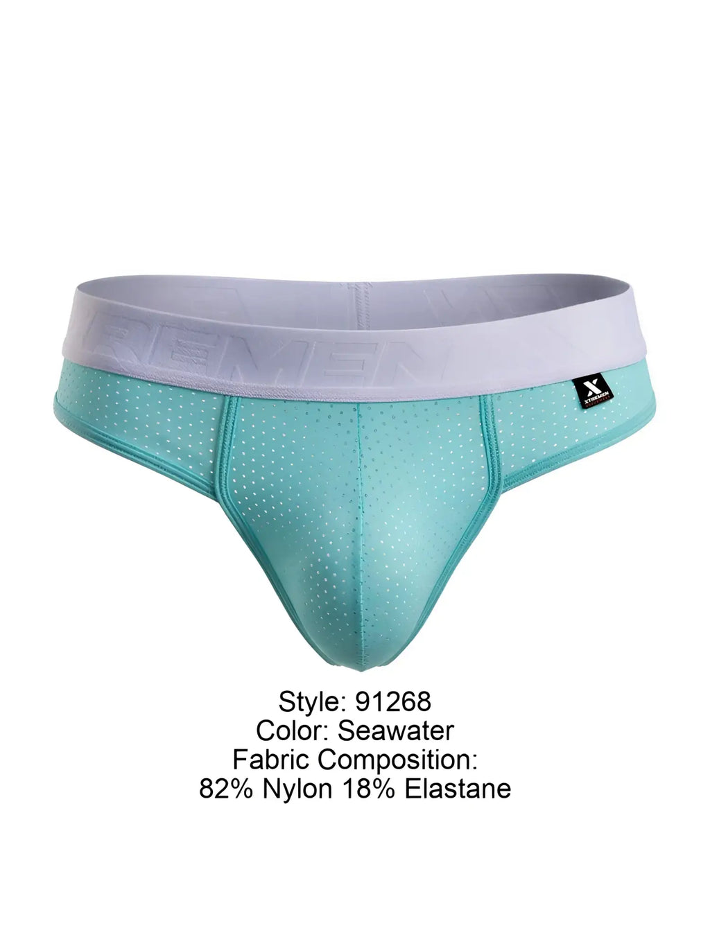 Front view of Xtremen 91268 Microfiber Mesh Thong in Seawater color.