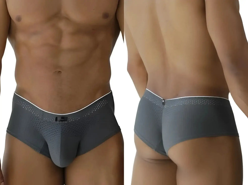 Xtremen 91269 Microfiber Mesh Briefs in gray, shown from front and back views.