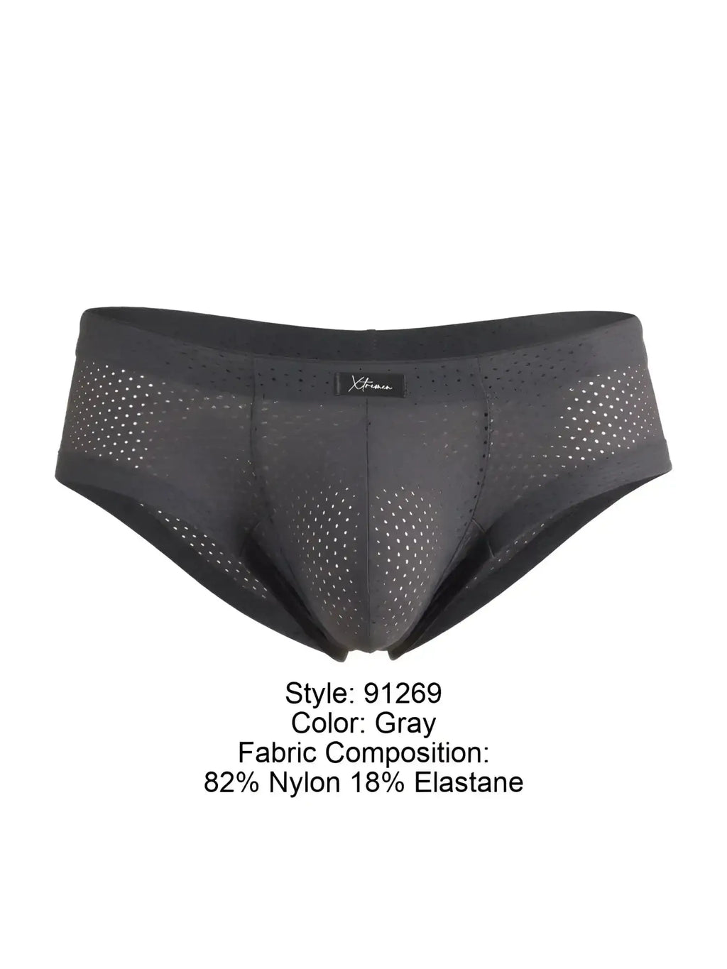 Front view of gray Xtremen 91269 microfiber mesh briefs on a white background.