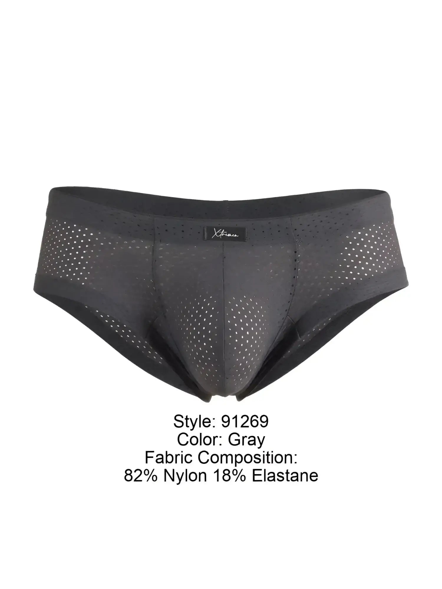 Front view of gray Xtremen 91269 microfiber mesh briefs on a white background.