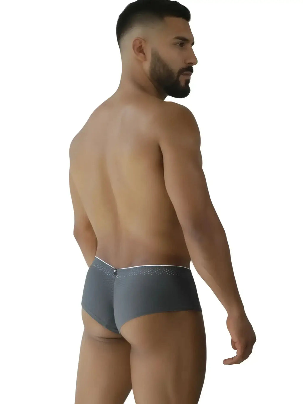 Xtremen 91269 Microfiber Mesh Briefs in gray. Rear view of a man modeling these bikini-style briefs.