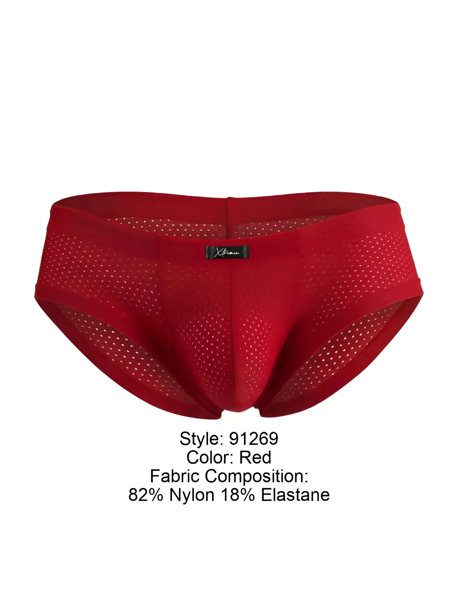 Front view of red Xtremen 91269 microfiber mesh briefs on a white background.