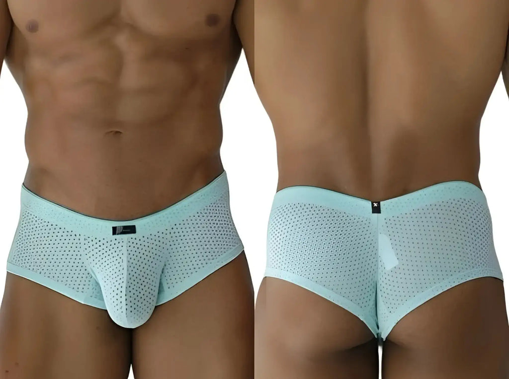 Xtremen 91269 microfiber mesh briefs in seawater, showing front and back views on a model.