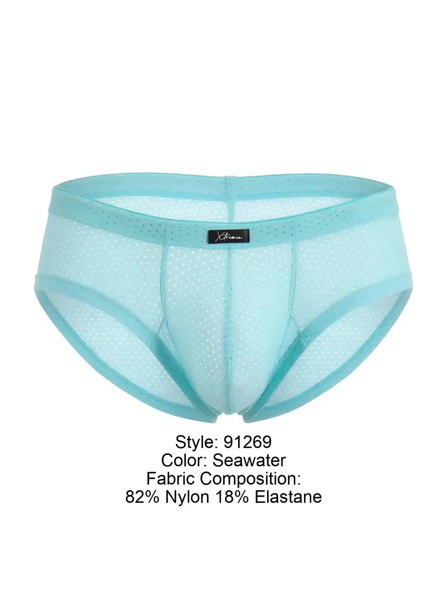 Front view of Xtremen 91269 Microfiber Mesh Briefs in Seawater blue color.
