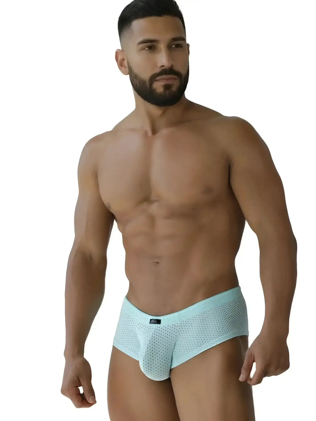 Xtremen 91269 Microfiber Mesh Briefs in Seawater, worn by a male model, front view.