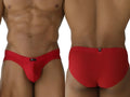 Xtremen 91270 red microfiber mesh briefs shown from both front and back angles on a model.
