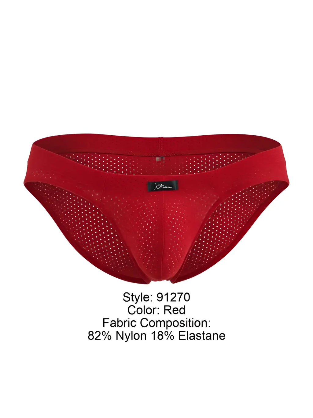 Front view of red Xtremen 91270 microfiber mesh briefs.